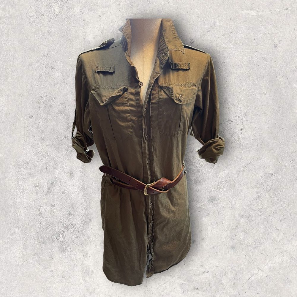 Urban outfitters green cargo mini dress with leather belt Small